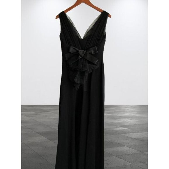 PAULE KA Evening Gown Elegant Black Sleeveless Dress V-Neck & Bow Detail - Picture 1 of 15